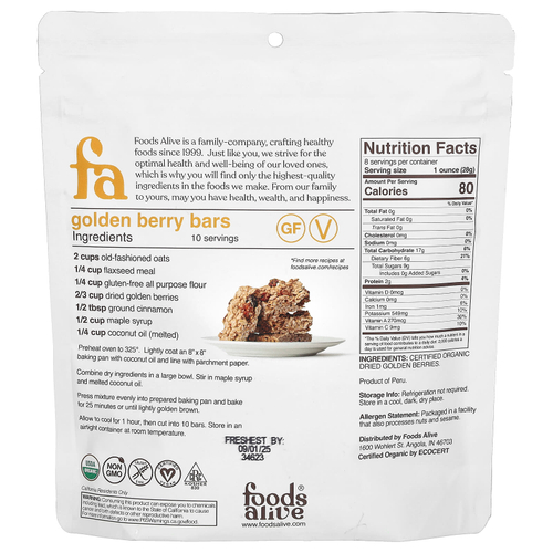 Foods Alive, Органические золотые ягоды, сушеные, 227 г (8 унций)