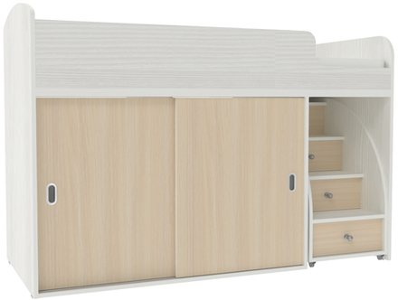 Кровать-чердак КарИВи Малыш Купе Белое Дерево  Дуб Молочный