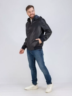 Куртка кожаная демисезонная с капюшоном Турция
