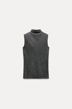 ZARA ТОП ИЗ 100% ШЕРСТИ, АНТРАЦИТОВО-СЕРЫЙ