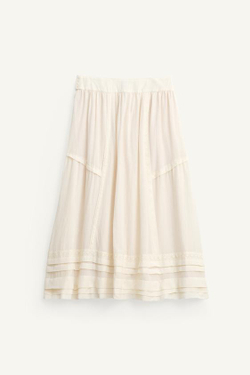 ZARA ШЕРСТЯНАЯ ЮБКА С КРУЖЕВНОЙ ОТДЕЛКОЙ, ЭКРЮ