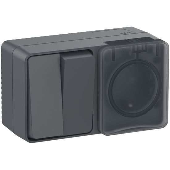 Блок ОП AtlasDesign PROFI IP54 (розетка 1-м 16А заземл. защ. шторки + 2-кл. выключатель 10А) антрацит SE ATN544074