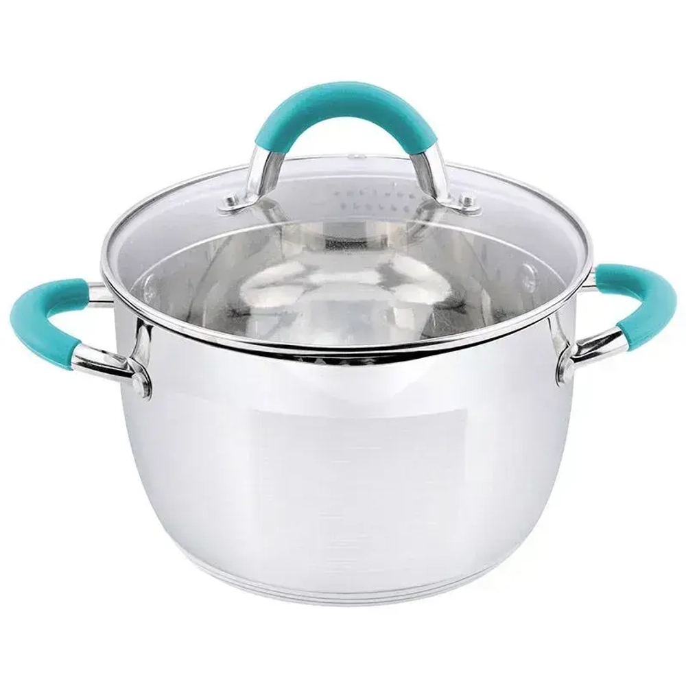 Кастрюля BRAVO, объем 2,9 л, из нерж стали с крышкой из жаропрочного стекла, размер 18*11,