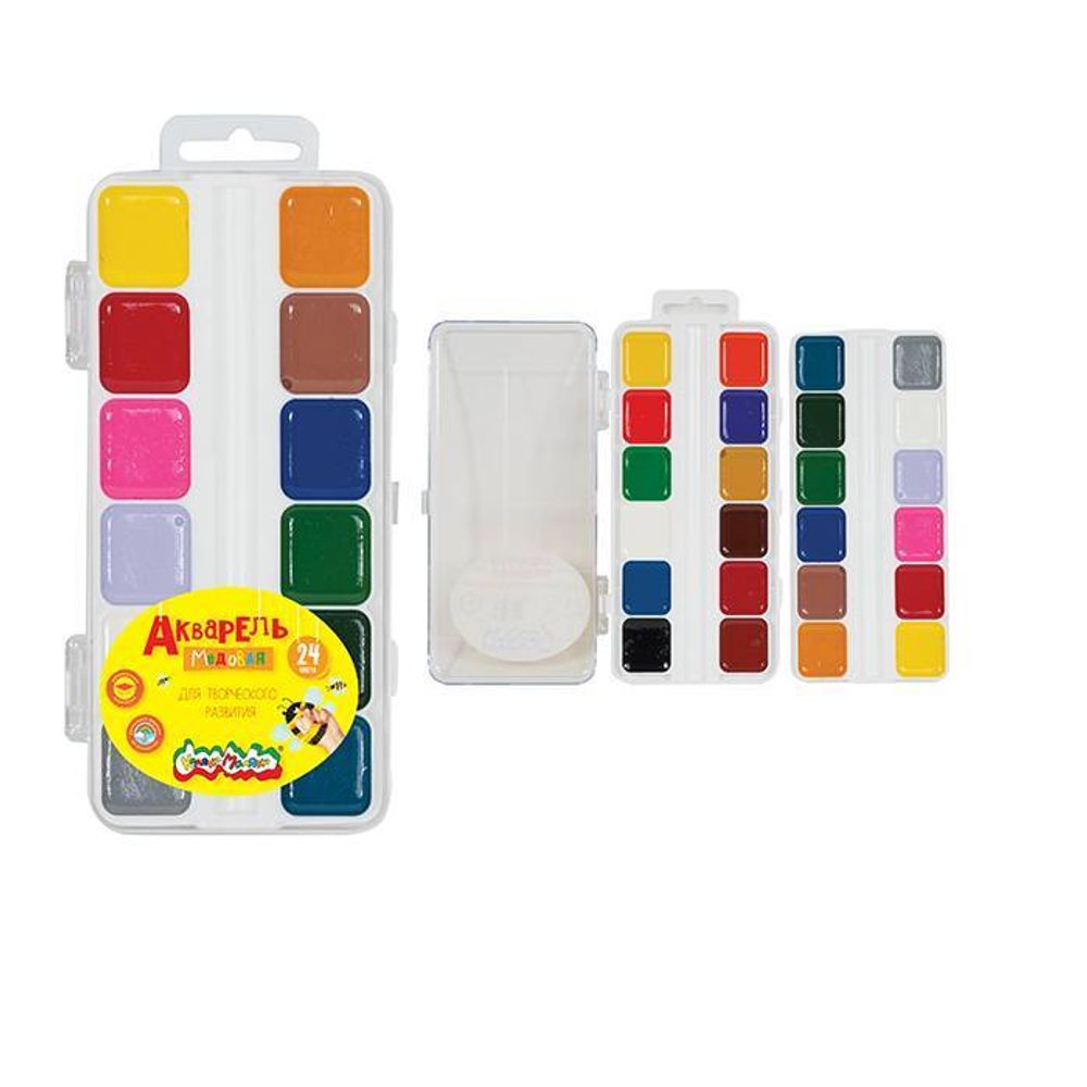 Акварель Каляка-Маляка квадрат. кювет 24 цв. без кист. пласт.уп. европодвес 3+