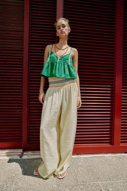 ZARA БРЮКИ С ШИРОКИМИ ШТАНИНАМИ И ЭЛАСТИЧНЫМ ПОЯСОМ, ЖЕЛТЫЙ