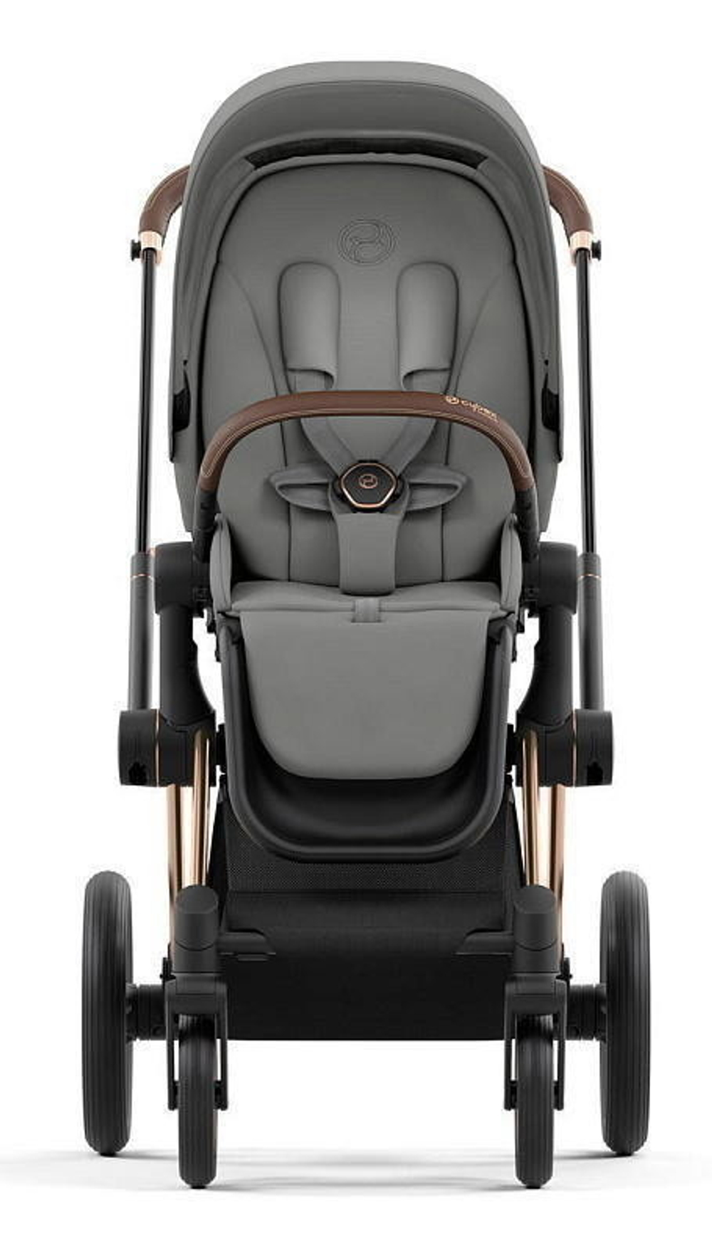 Коляска Cybex Priam IV Rosegold complete Aton S2 Ocean Blue Base One 4 в 1 Mirage Grey