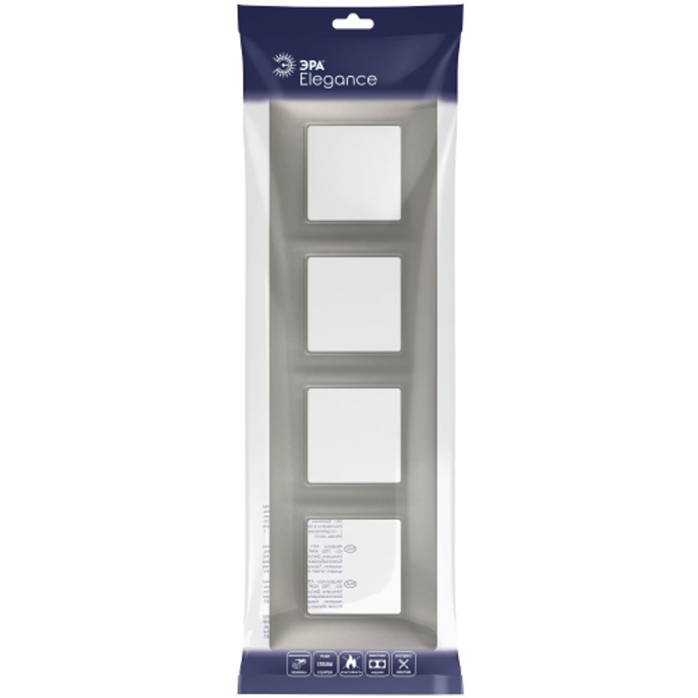 Рамка для розеток и выключателей ЭРА Elegance 14-5004-16 на 4 поста, титан