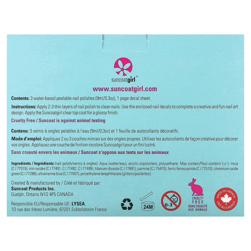 SuncoatGirl, Лак для ногтей на водной основе, Ballerina Beauty, набор из 4 предметов