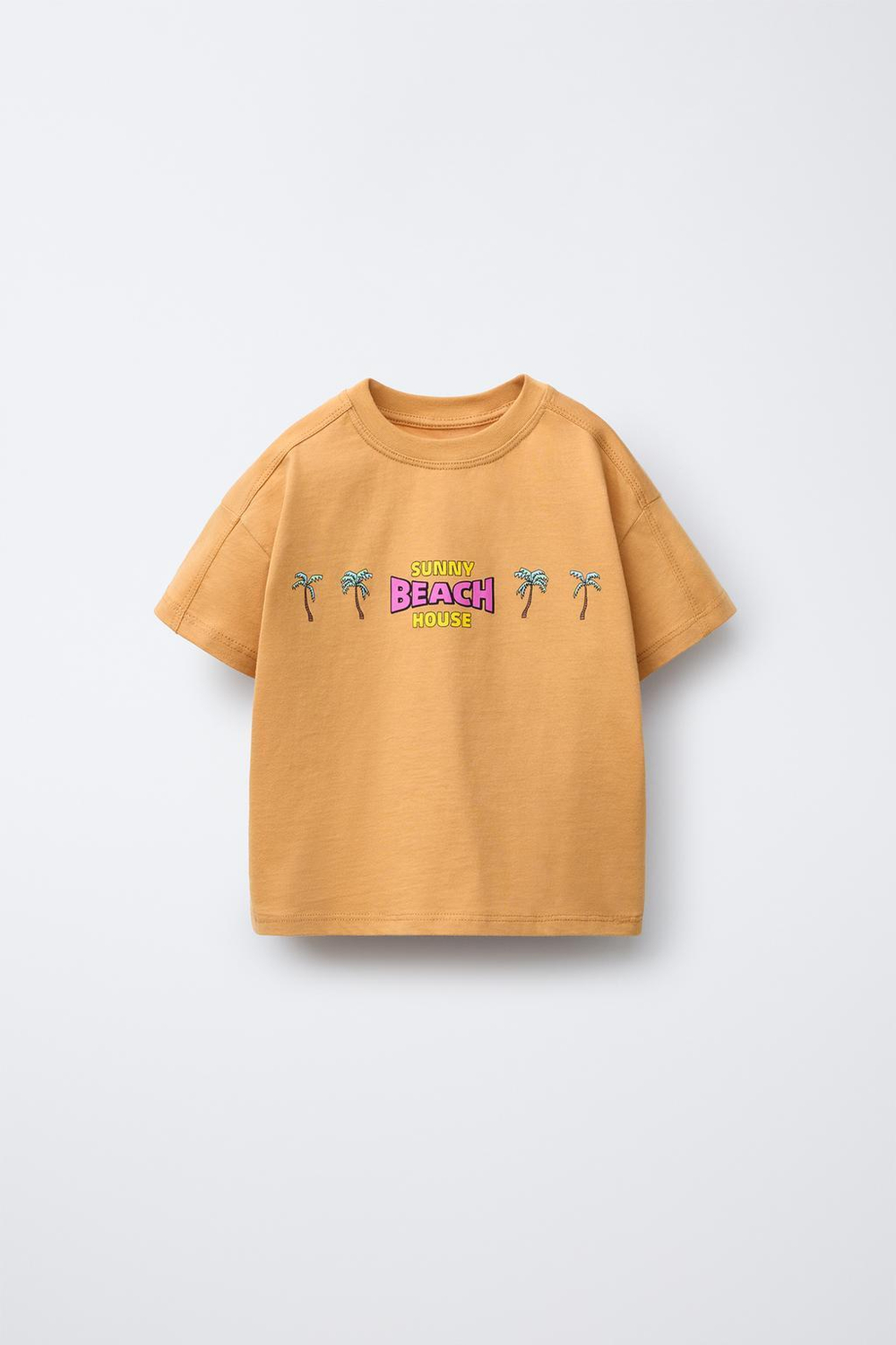 ZARA ФУТБОЛКА С ПРИНТОМ «ПАЛЬМЫ», СВЕТЛО-КОРИЧНЕВЫЙ