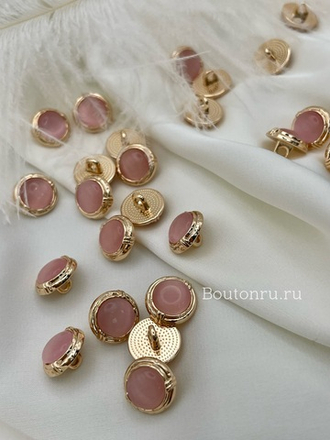 Пуговицы золотистые на ножке розовый (пудровый) камень луна