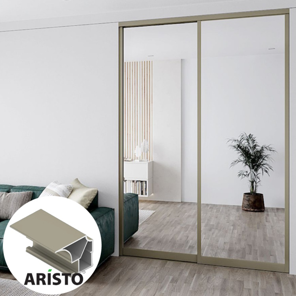 Дверь-купе ARISTO FLAT, зеркало, профиль шампань матовая