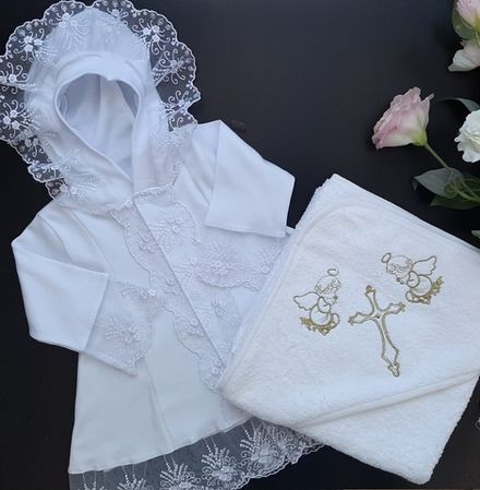 Крестильный набор рост 62-68 для девочки  "Ангелина" с крыжмой /белый-золото/