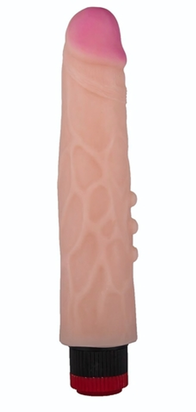 Реалистик с вибрацией и тремя точками с одной из сторон - 24,4 см. (Цвет: телесный)