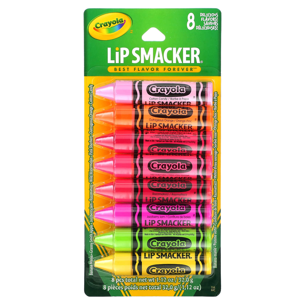 Lip Smacker, Crayola, бальзам для губ, для вечеринки, 8 шт. в упаковке, 4 г (0,14 унции)