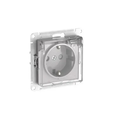 ATLASDESIGN AQUA РОЗЕТКА с зазем. со шт. с прозрач. крыш,16А,IP44, мех., быстрозажим. клем.,АЛЮМИНИЙ