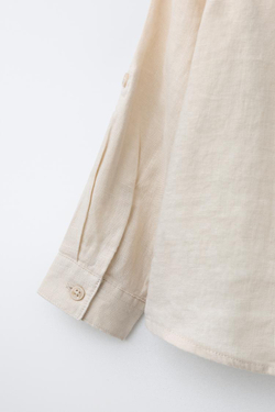 ZARA РУБАШКА ИЗ 100% ЛЬНА, СВЕТЛО-БЕЖЕВЫЙ