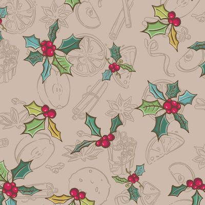 Hand drawn with red berries and fir branches. Christmas cards and winter design. Vector illustration