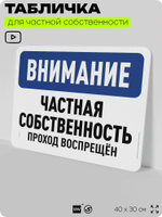 Табличка для частной территории "Внимание, частная собственность", на дом, для участка, организаций, предупреждающая, 40х30 см, Silver Plane x Айдентика Технолоджи