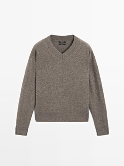 Massimo Dutti Трикотажный свитер с V-образным вырезом, норка