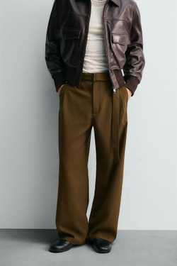 ZARA БРЮКИ RELAXED FIT С РЕМНЕМ, ЦВЕТ ОЛИВКОВОГО МАСЛА