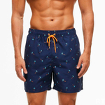 Темно-синие мужские пляжные шорты с принтом в виде пальм (Размер: XL) (Цвет: темно-синий)