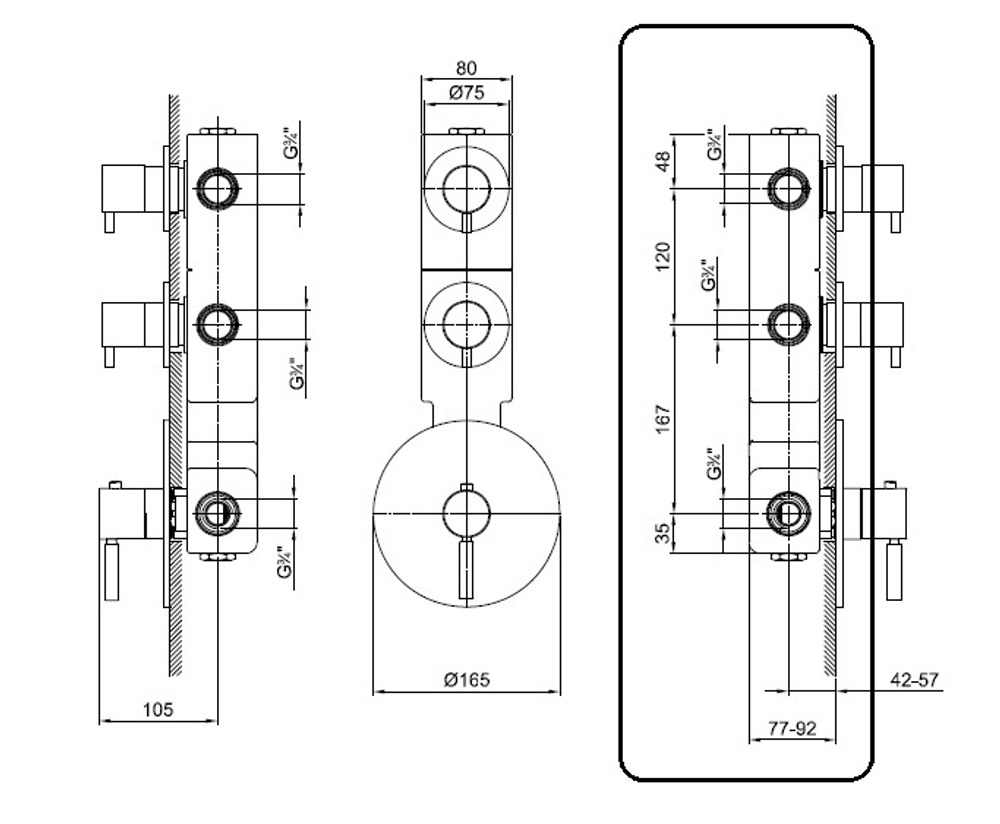 Fantini Встраиваемая часть термостата и 2х вентилей 19 00 3902A