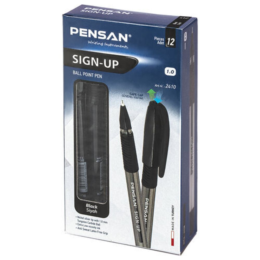 Ручка шариковая масляная с грипом PENSAN "Sign-Up", ЧЕРНАЯ, 1 мм, линия письма 0,8 мм, 2410/12