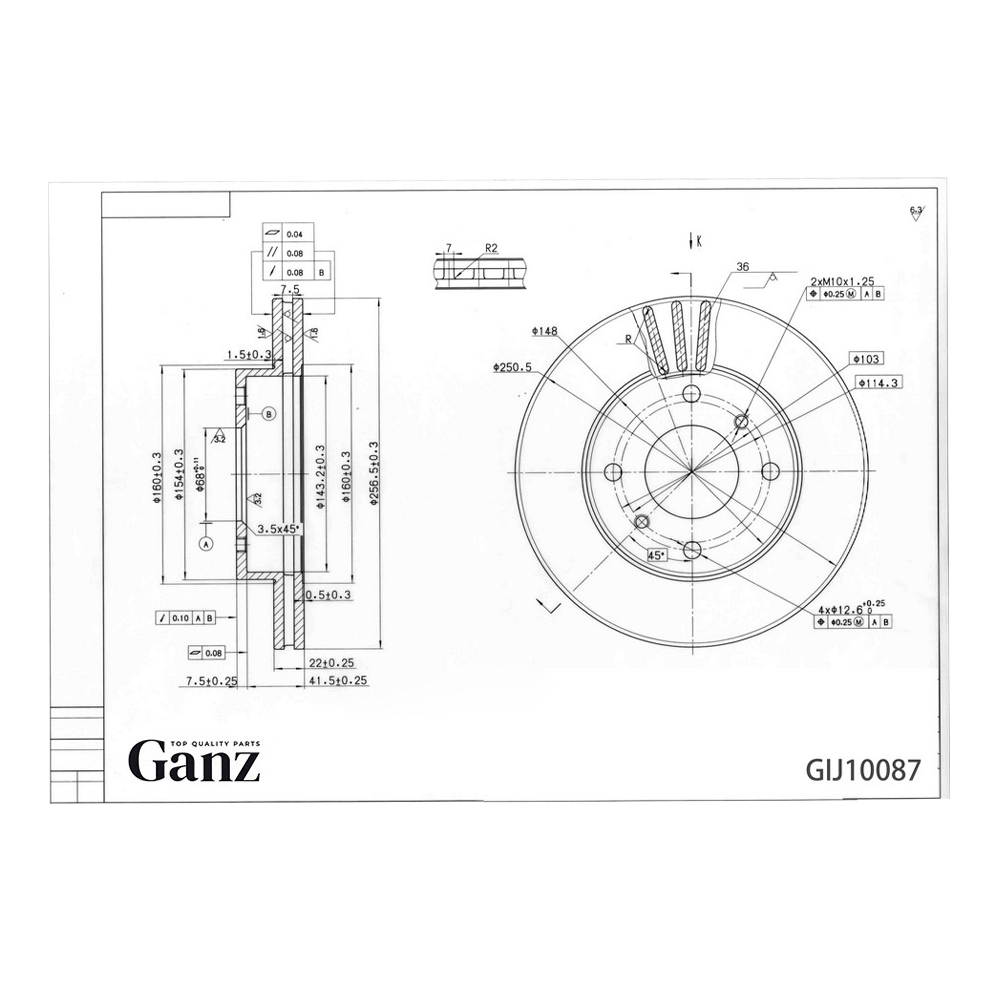 Диск тормозной GANZ передний с покрытием NISSAN Almera classic / N16 / Primera / INFINITI G20 Арт.: GIJ10087