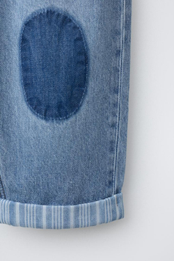 ZARA ДЖИНСЫ BAGGY С НАКОЛЕННИКАМИ, ВЫЦВЕТШИЙ СИНИЙ