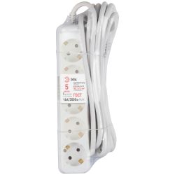 Удлинитель электрический ЭРА U-5e-5m-3x1,5 с заземлением 5 розеток 5м ПВС 3x1,5мм2 16А