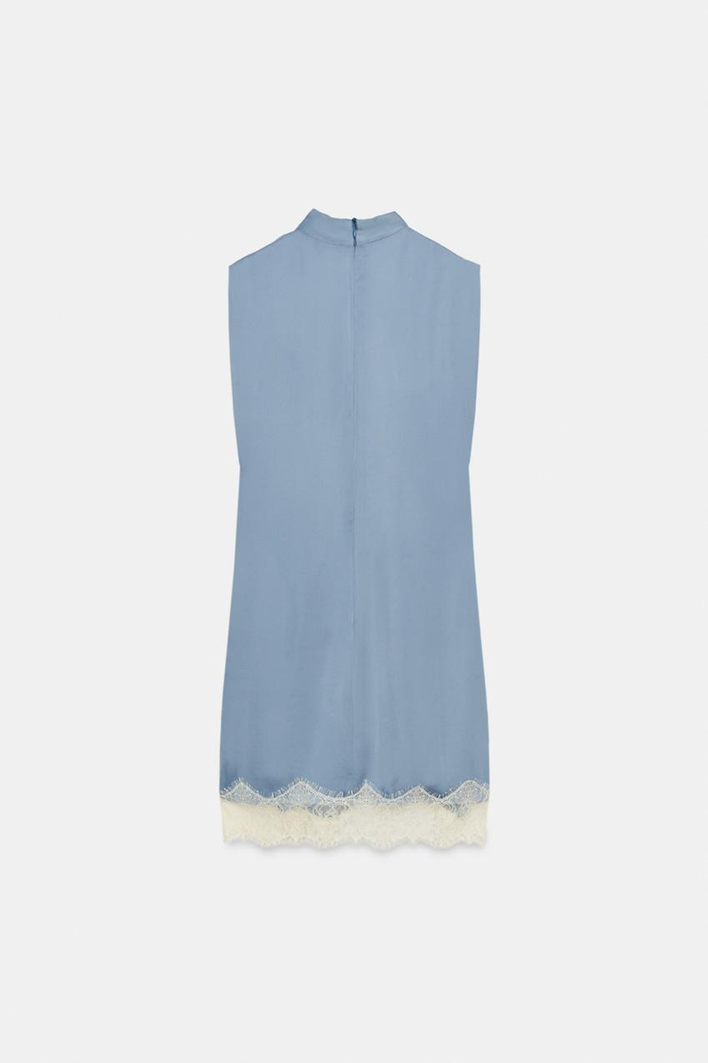 ZARA АТЛАСНОЕ ПЛАТЬЕ С КРУЖЕВОМ, СТАЛЬНОЙ СИНИЙ