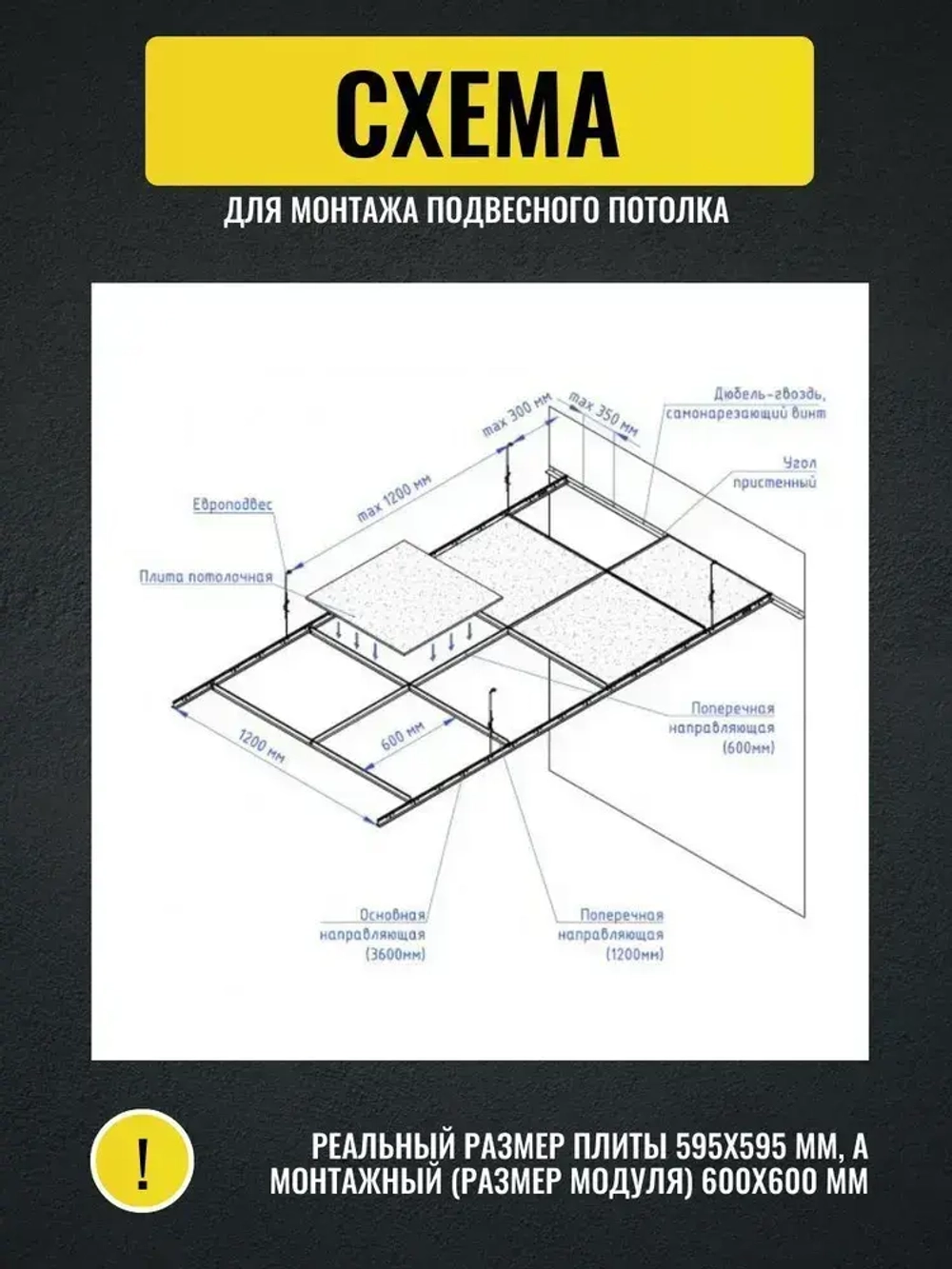 Подвесной потолок ANGARA Board 600х600х7мм 10 потолочных плит