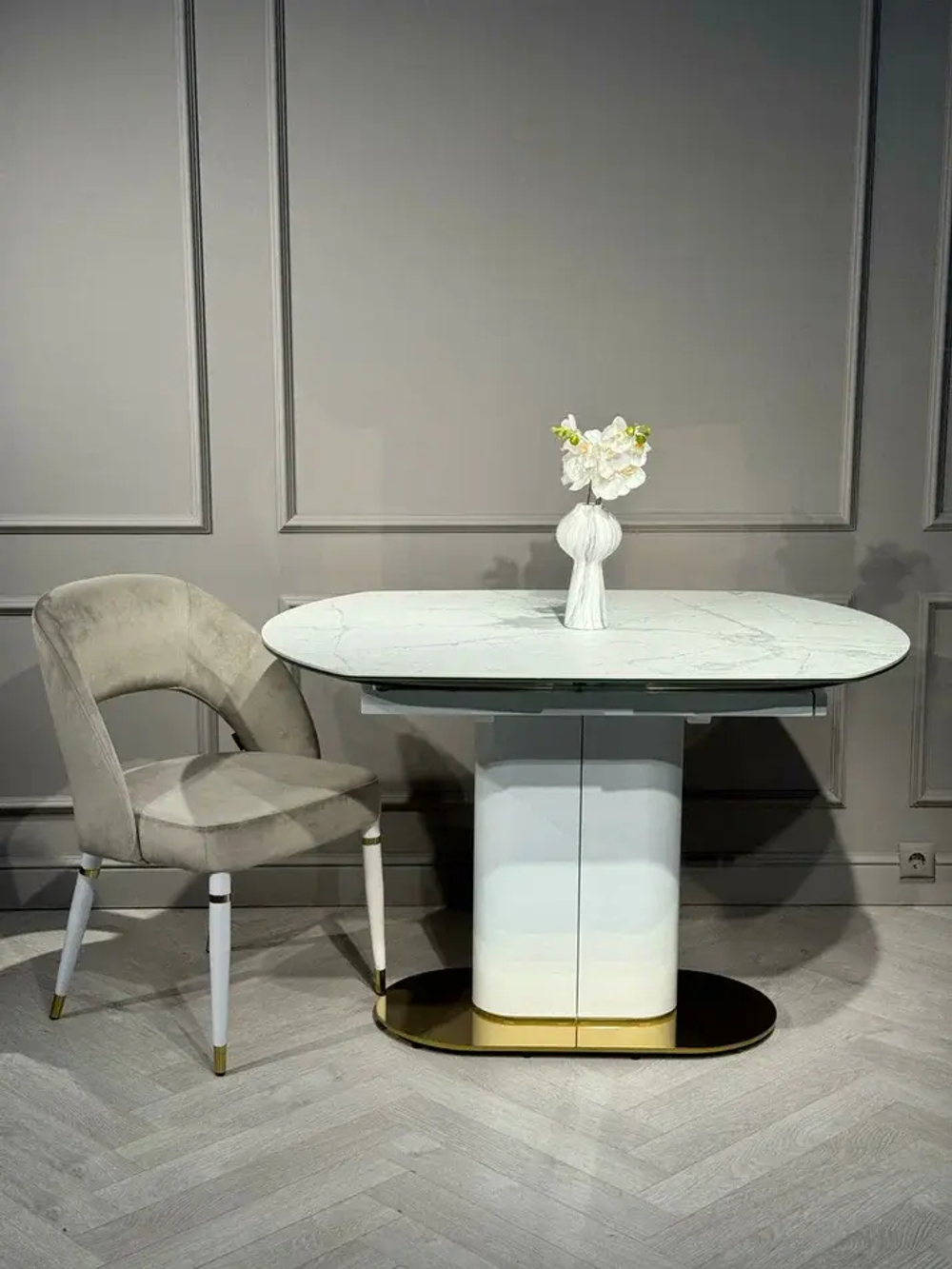 Стол обеденный Ist Casa раскладной Атриум-2, 120(30+30)х90х77 см, белая керамика