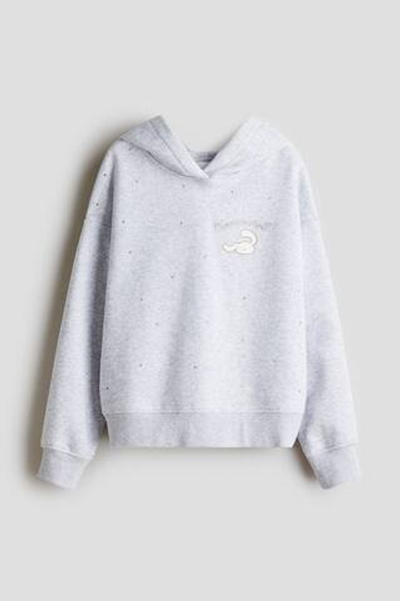 H&M Толстовка с капюшоном и принтом, светло-серый меланж