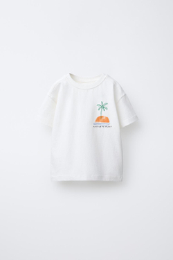 ZARA ФУТБОЛКА С ВЫШИВКОЙ, БЕЛЫЙ