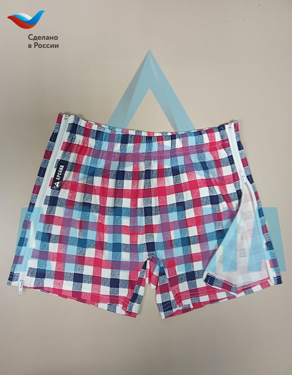 Трусы ортопедические "Семейные" (без ластовицы) с молниями по бокам. Размер 6XL (60-62). Цвет БЕЛЫЙ, КЛЕТКА