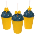 Стакан пластиковый 440мл «Мороженое» с трубочкой, цвета микс