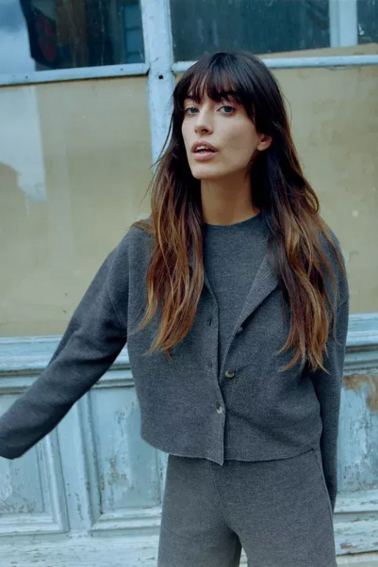 ZARA КАРДИГАН В РУБЧИК, СЕРЫЙ