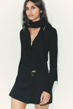 ZARA ЮБКА-БРЮКИ С АСИММЕТРИЧНОЙ ОТДЕЛКОЙ, ЧЕРНЫЙ