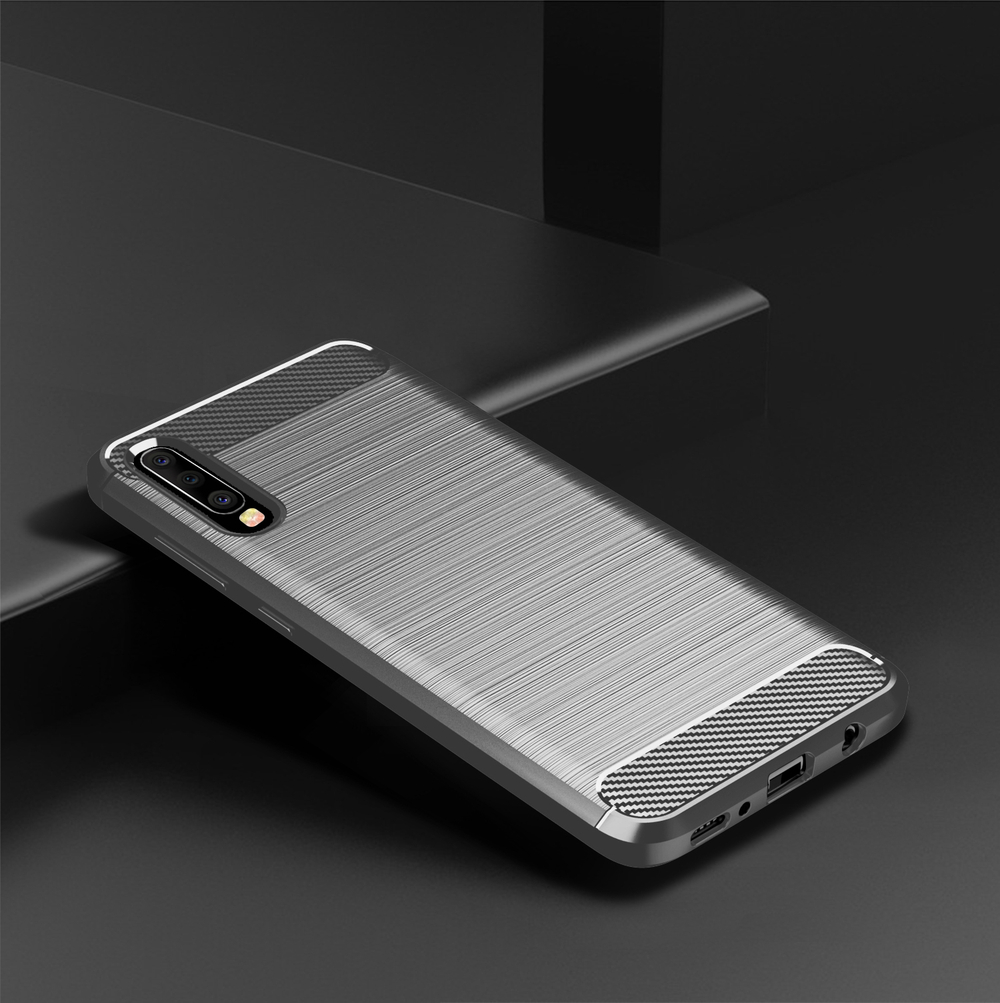 Чехол для Samsung Galaxy A70 (Galaxy A70S) цвет Gray (серый), серия Carbon от Caseport