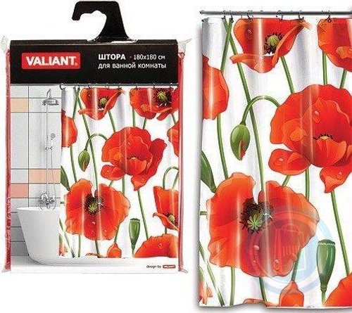 Штора для ванной комнаты 180х180см Маки полиэстер
