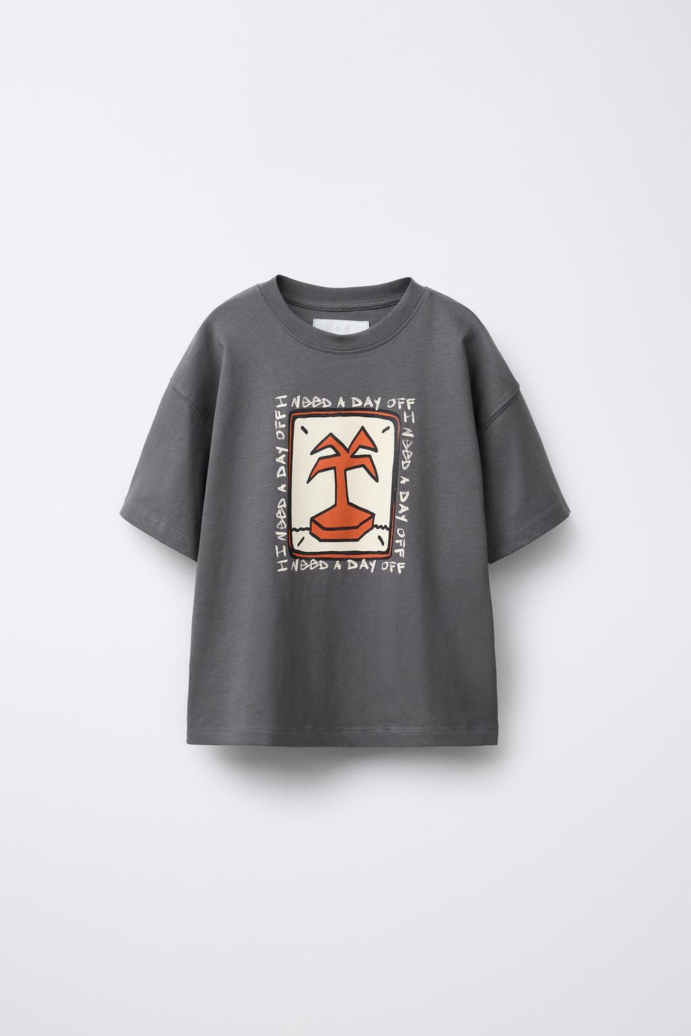 ZARA ФУТБОЛКА С ПРИНТОМ, АНТРАЦИТОВО-СЕРЫЙ