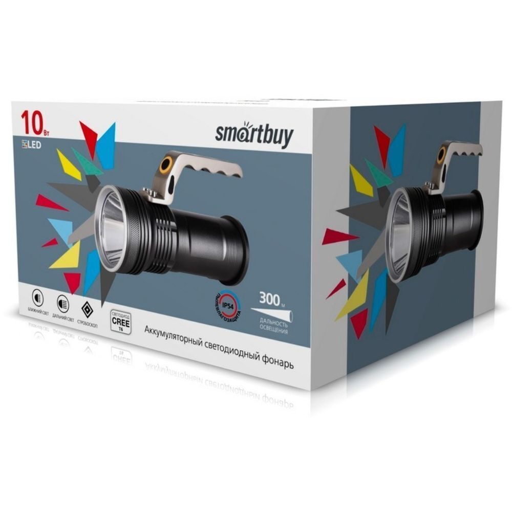 Фонарь ручной, Smartbuy, зар от сет220В, зар от сети авто, металл, SBF-30-H