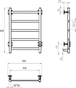 Полотенцесушитель электрический EWRIKA Пенелопа КВ7 60x55 см, подключение справа, слева, скрытое подключение справа, графит, лесенка, из стали