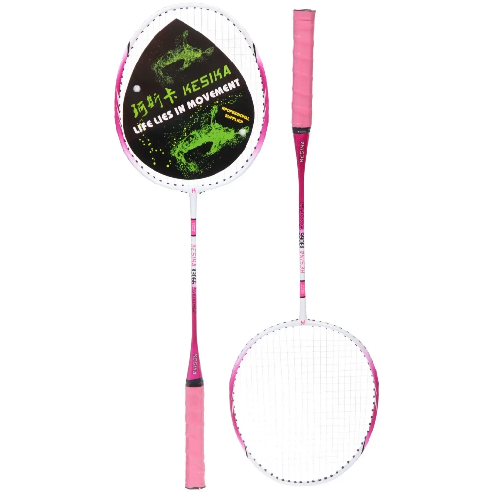 Бадминтон в наборе K-3066, 3 предмета: 2 металлические ракетки 65 см, чехол (цвет: розовый)
