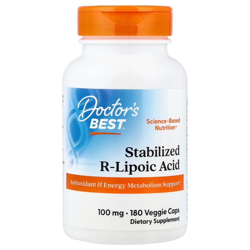 Doctor's Best, стабилизированная R-липоевая кислота, 100 мг, 180 растительных капсул