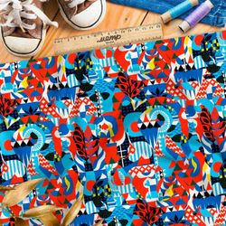 Ткань премиум атлас графические мотивы