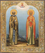 Икона святой Сергий Радонежский и преподобная Анна на дереве на левкасе мастерская Иконный Дом