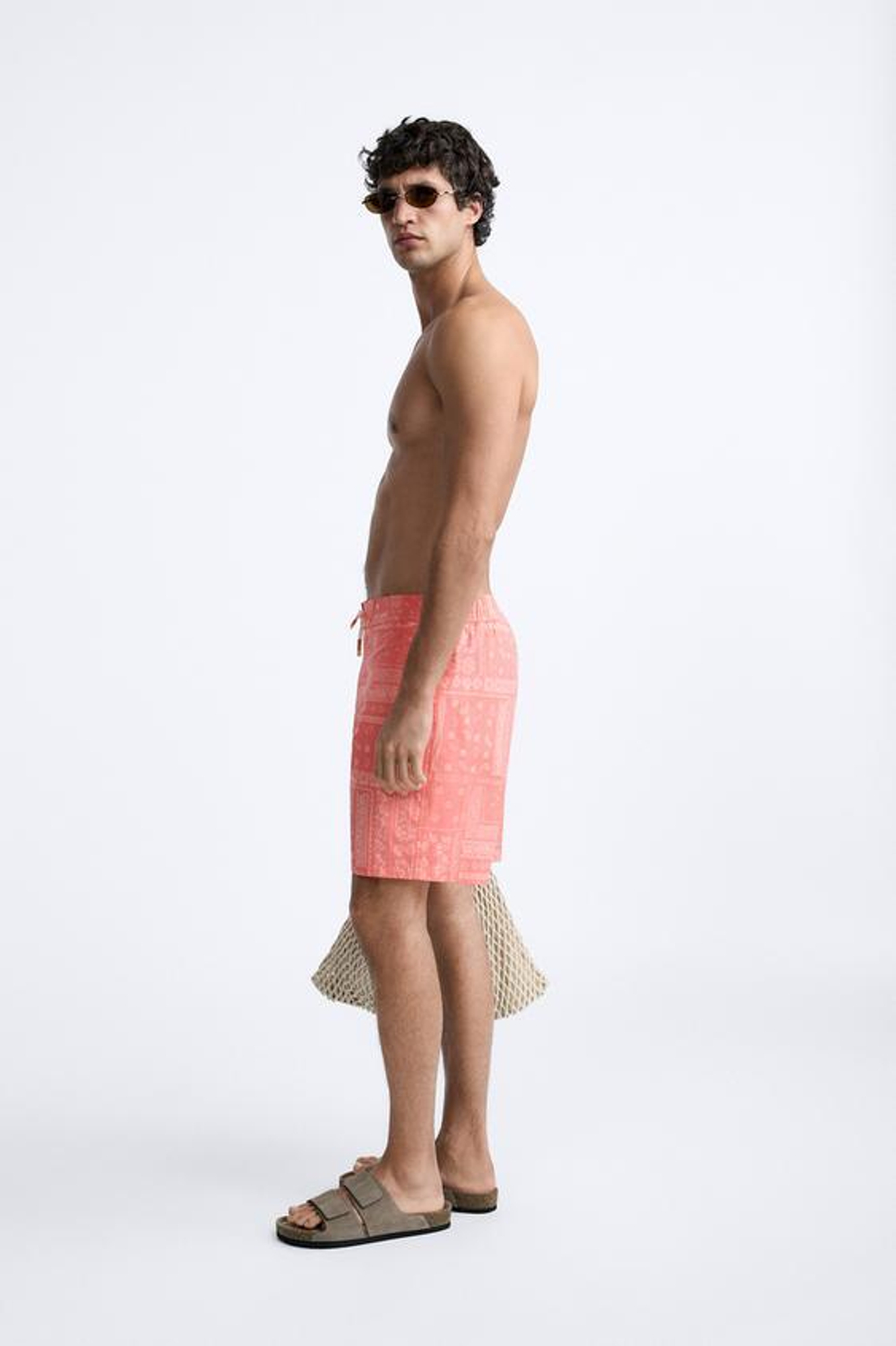 ZARA ДЛИННЫЕ ПЛАВКИ С ПРИНТОМ ПЕЙСЛИ, ОГНЕННО-КОРАЛЛОВЫЙ