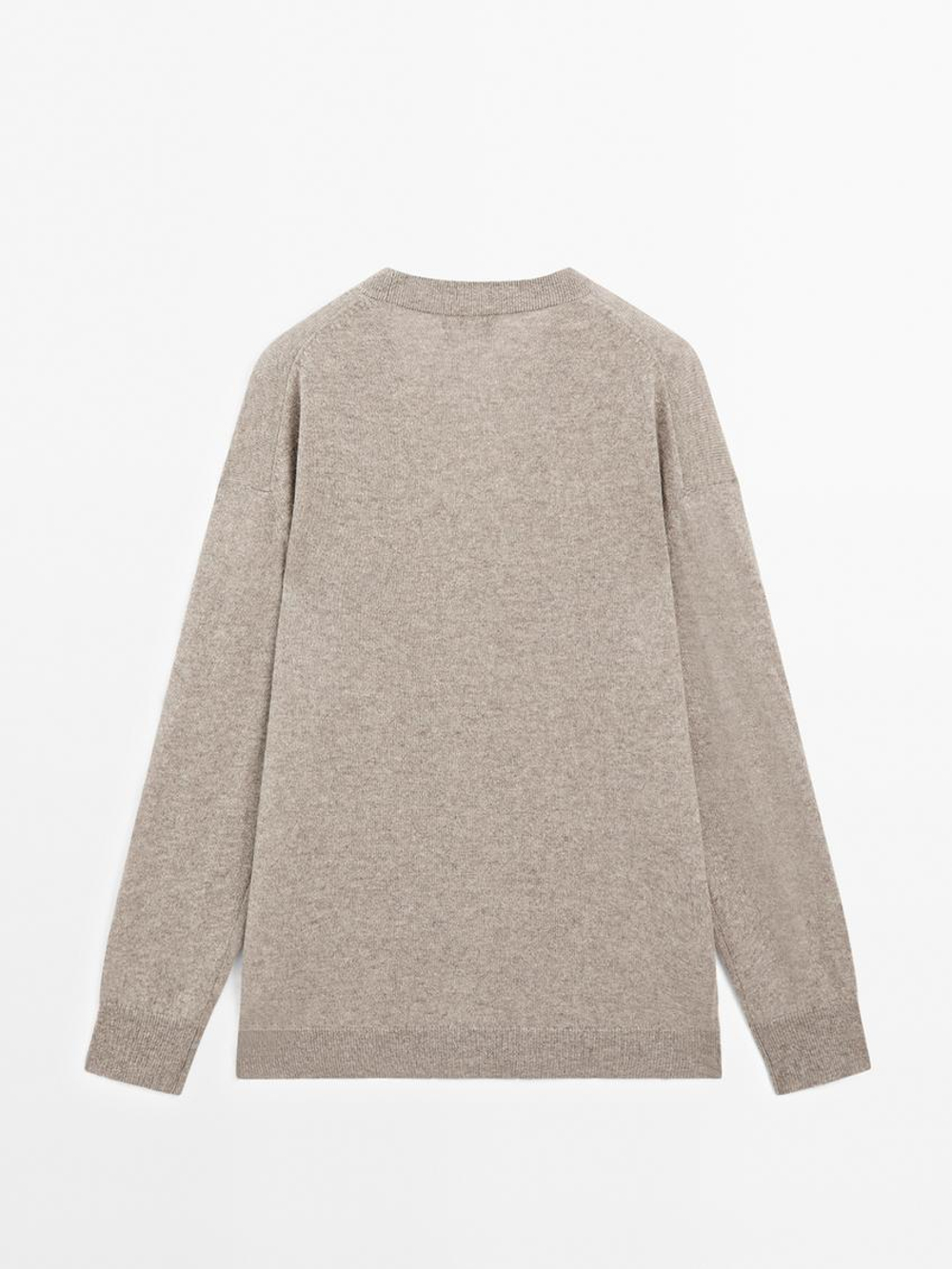 Massimo Dutti Кардиган оверсайз из 100% кашемира с V-образным вырезом, кротово-коричневый